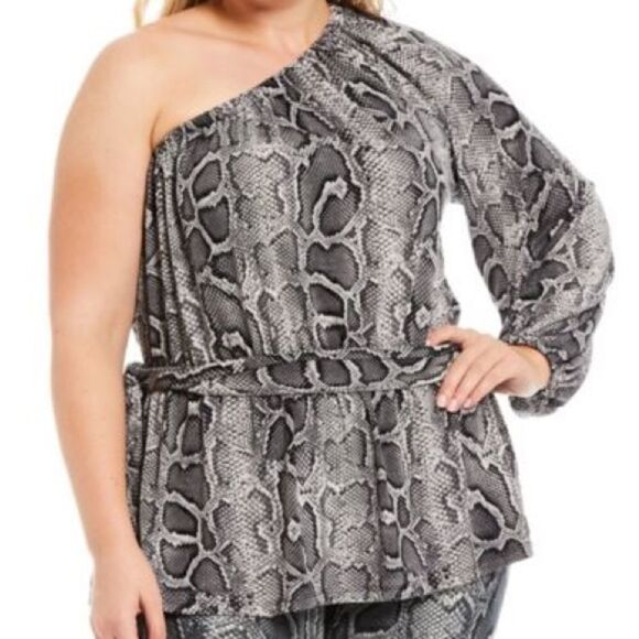 Michael Michael Kors Plus Size 1X & 2X One Shoulder Belted Python Tunic NWT - Picture 2 of 16
